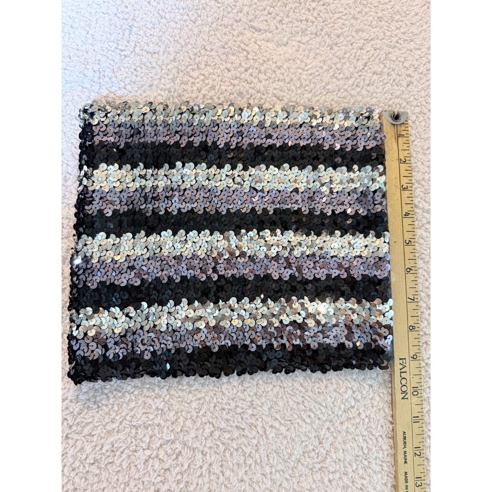 Vintage Fredericks of Hollywood Sequin Striped Tube Top Black Silver 1752